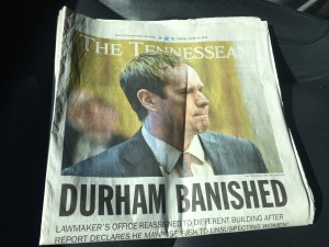 DURHAM BOOTED FROM LEGISLATIVE PLAZA.
