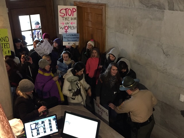 PRO ABORTION ACTIVISTS GREET LEGISLATORS AS SESSION OPENS.