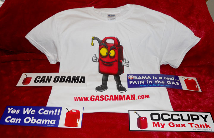 Gas Can Man shirt and sticker package
